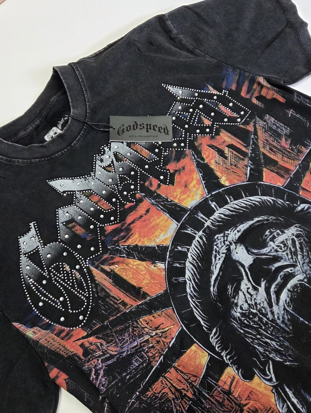 Mens Godspeed Statue of Liberty at Tee Short sleeved T-shirt Black Size L NEW!!